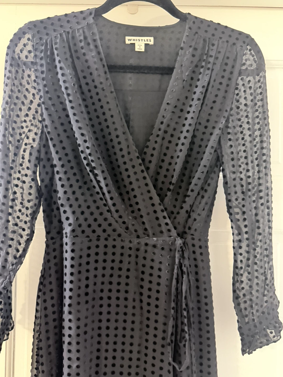 Whistles Black Velvet Dot Wrap Midi Dress - photo 2