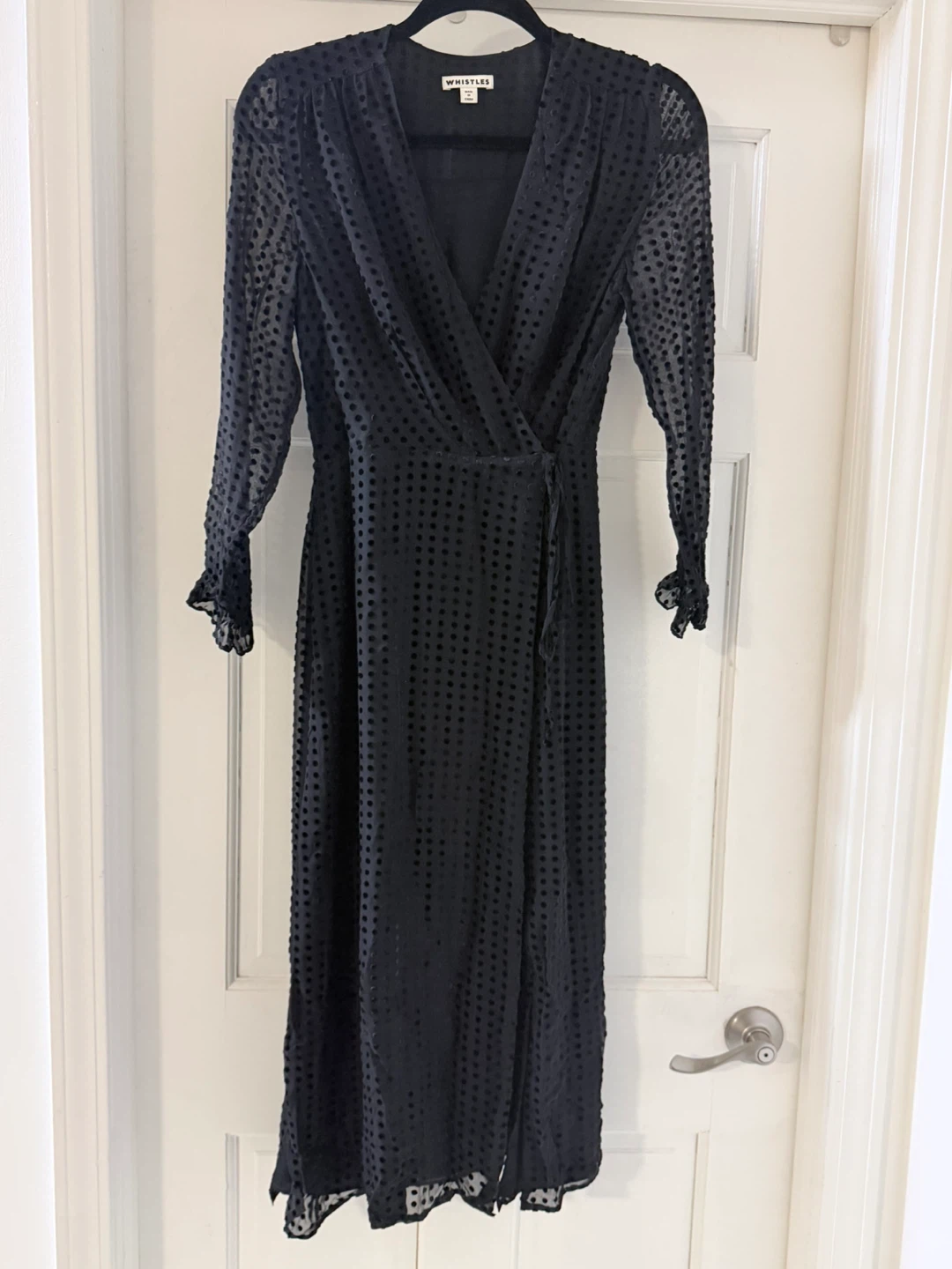 Whistles Black Velvet Dot Wrap Midi Dress