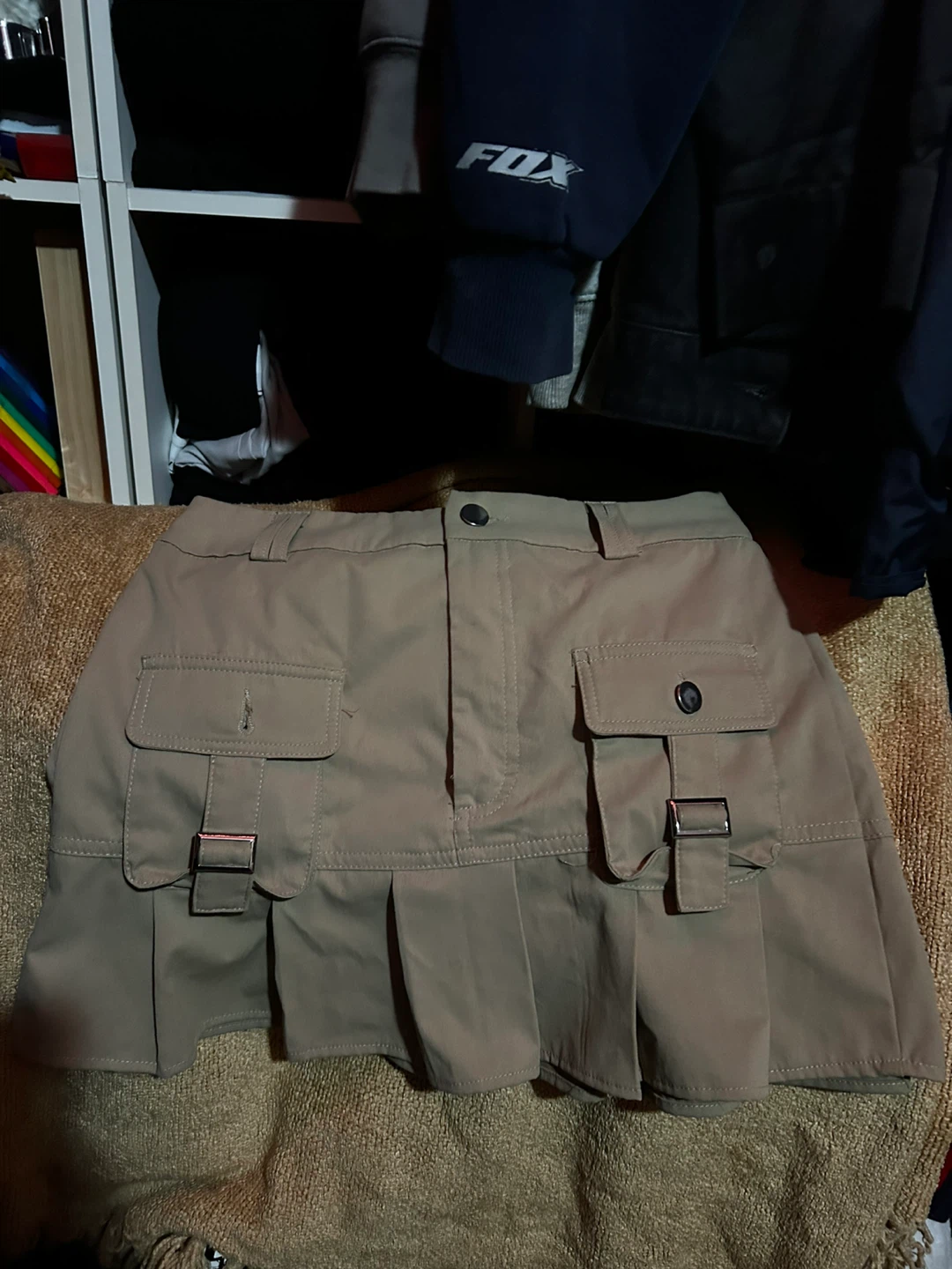 Tan Cargo Pleated Mini Skirt