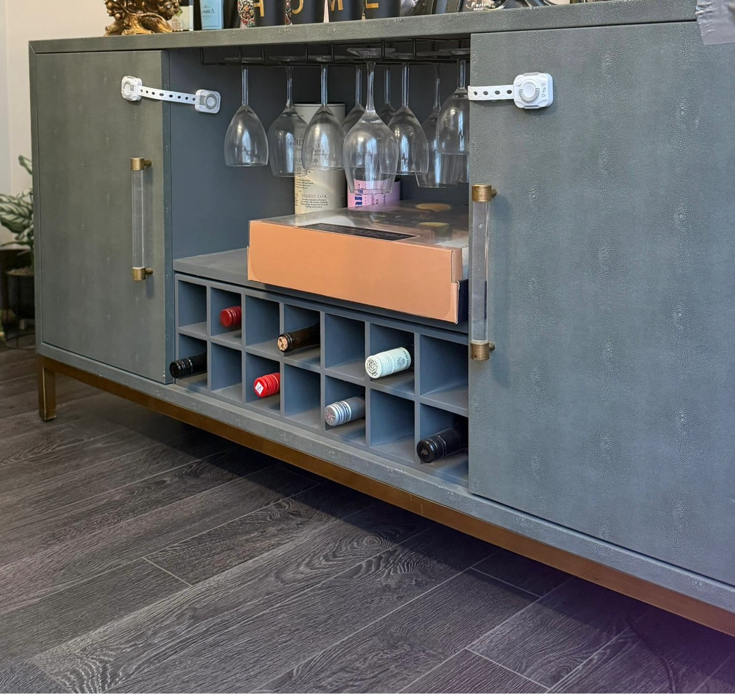 Grey Sideboard with Wine Rack and Glass Holder