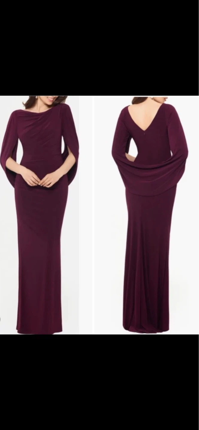 Robe longue Betsy & Adam à manches cape bordeaux
