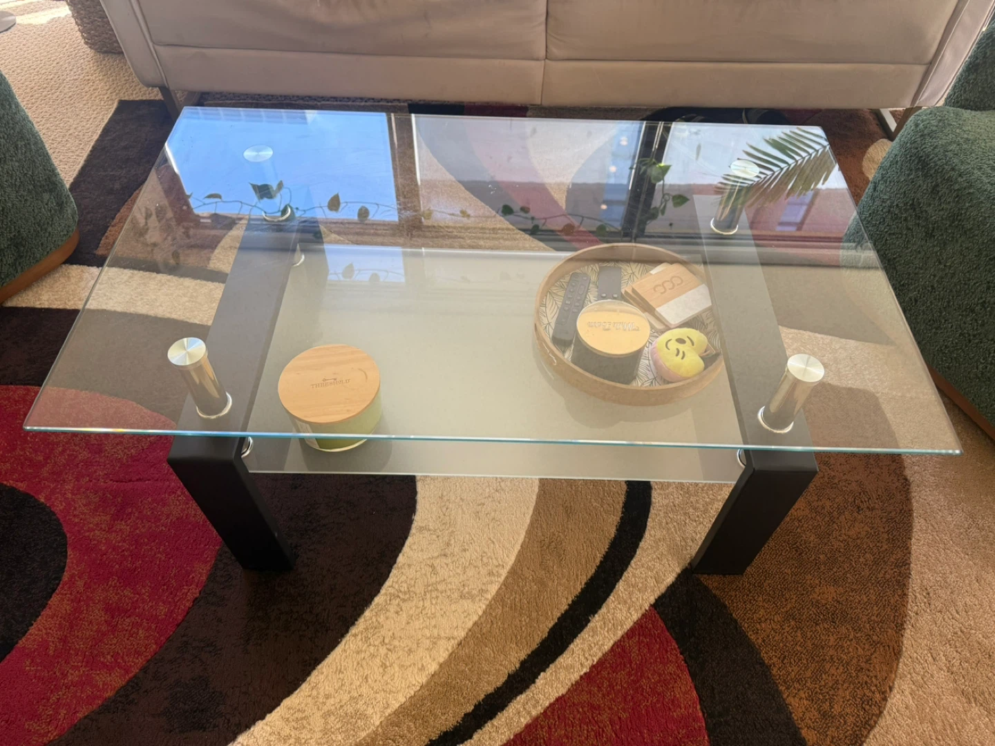 Glass Coffee Table with Black Legs