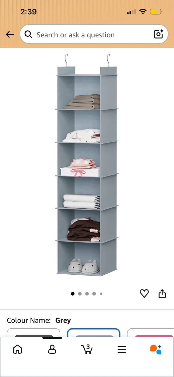 Grey Hanging Closet Organizer