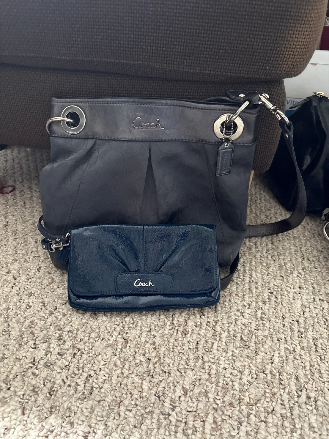 Coach  Shoulder Bag and Navy Patent Clutch Set