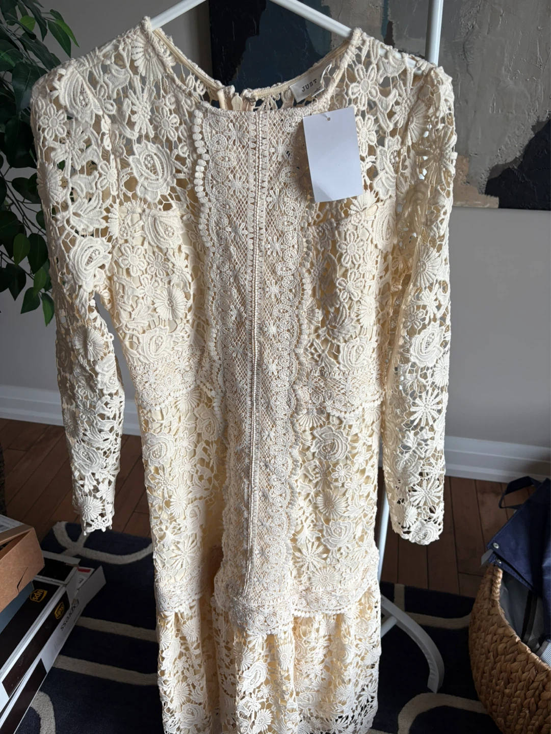JUST ME Cream Lace Midi Dress