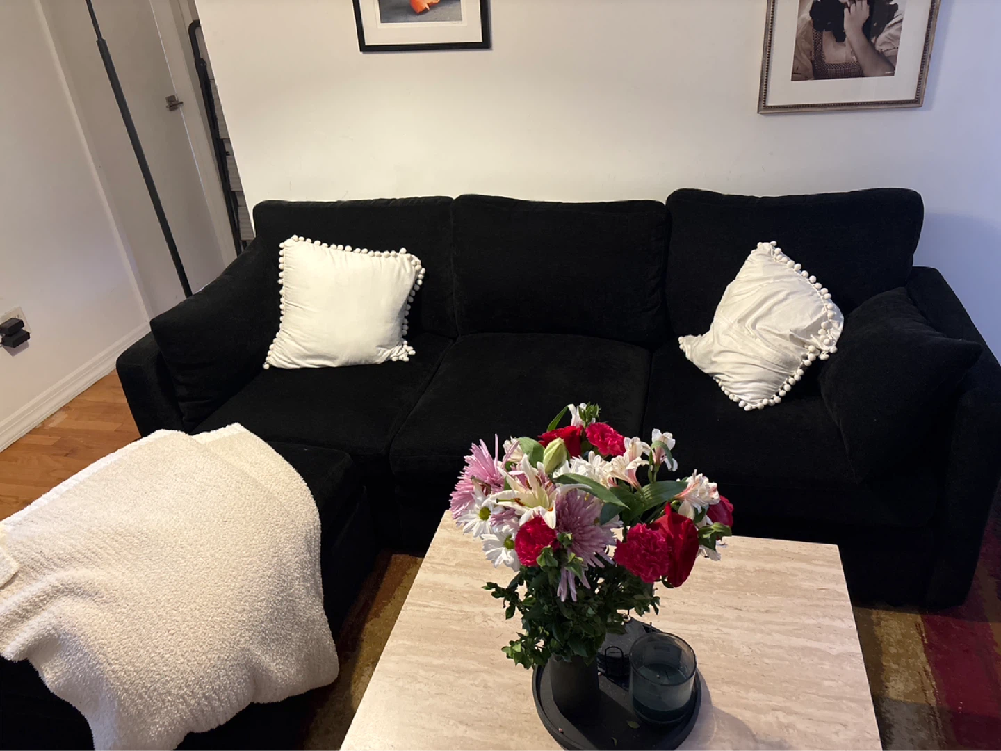 Black Chenille Sectional Sofa - photo 3