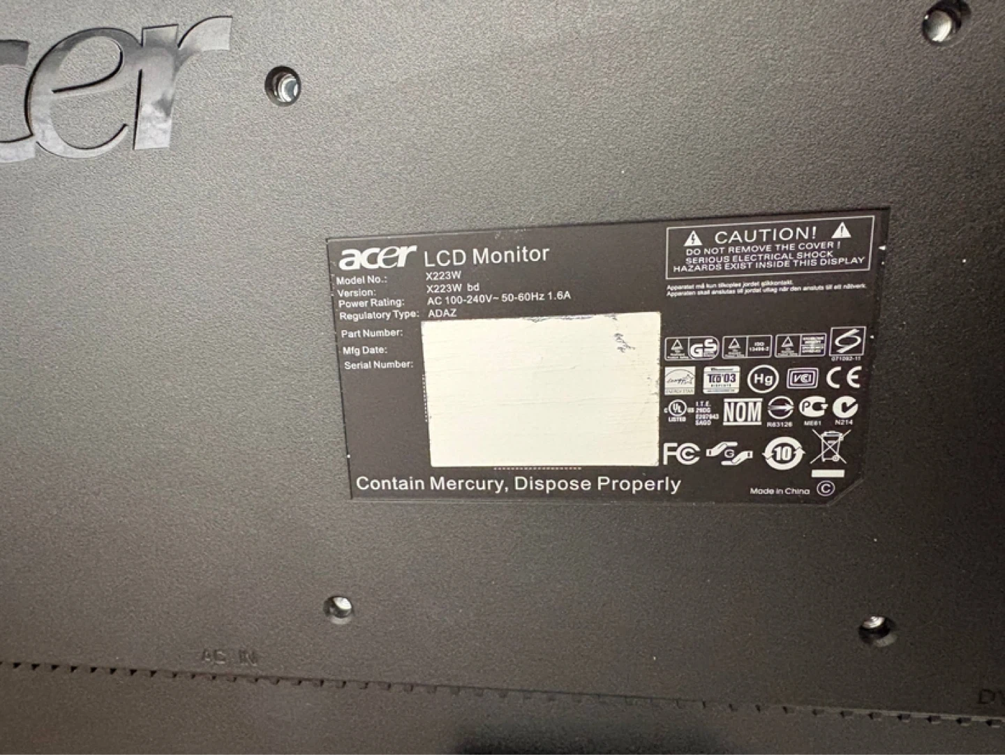 Acer X223W LCD Monitor - photo 2