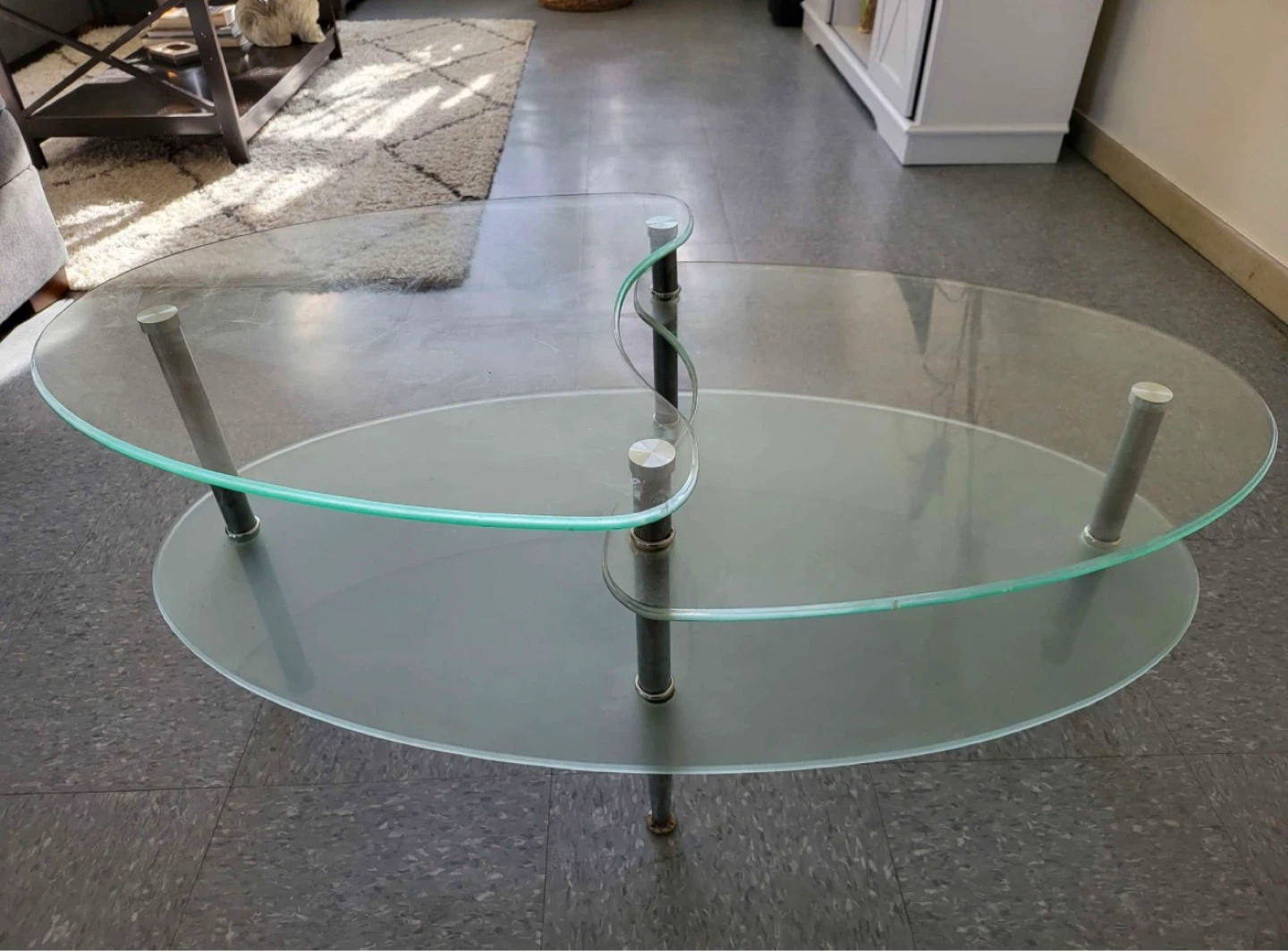 Oval Glass Coffee Table with Frosted Bottom Shelf