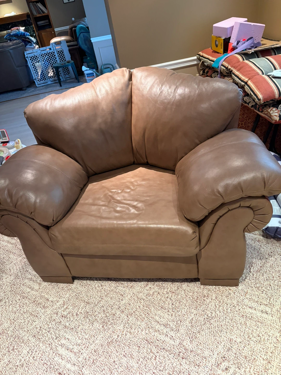 Brown Leather Sofa and Armchair Set - photo 4