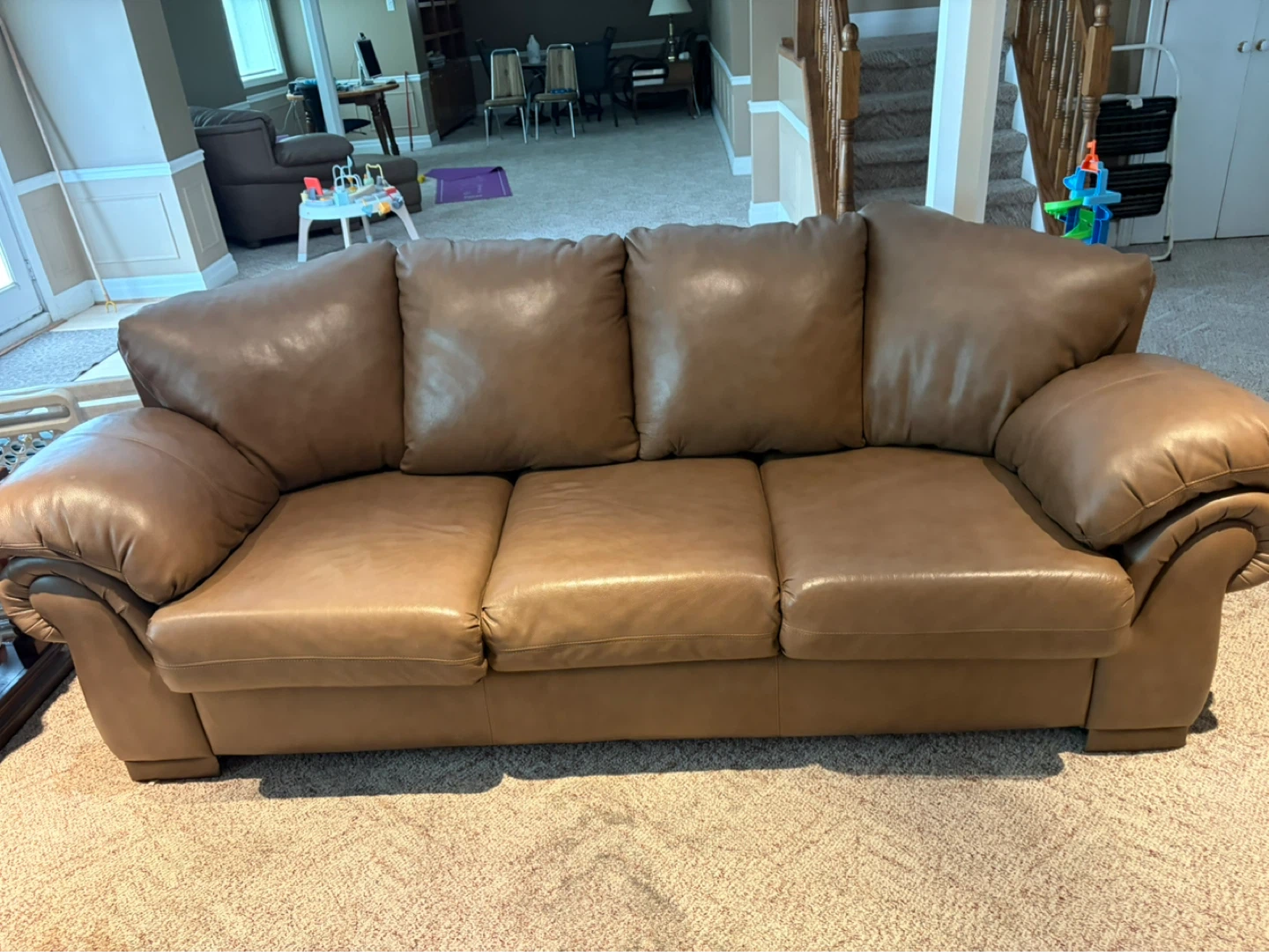 Brown Leather Sofa and Armchair Set