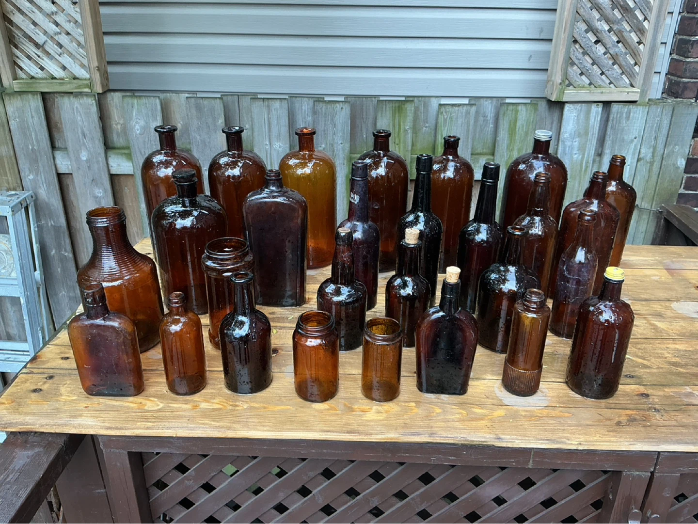 Assorted Antique Amber Glass Bottles !