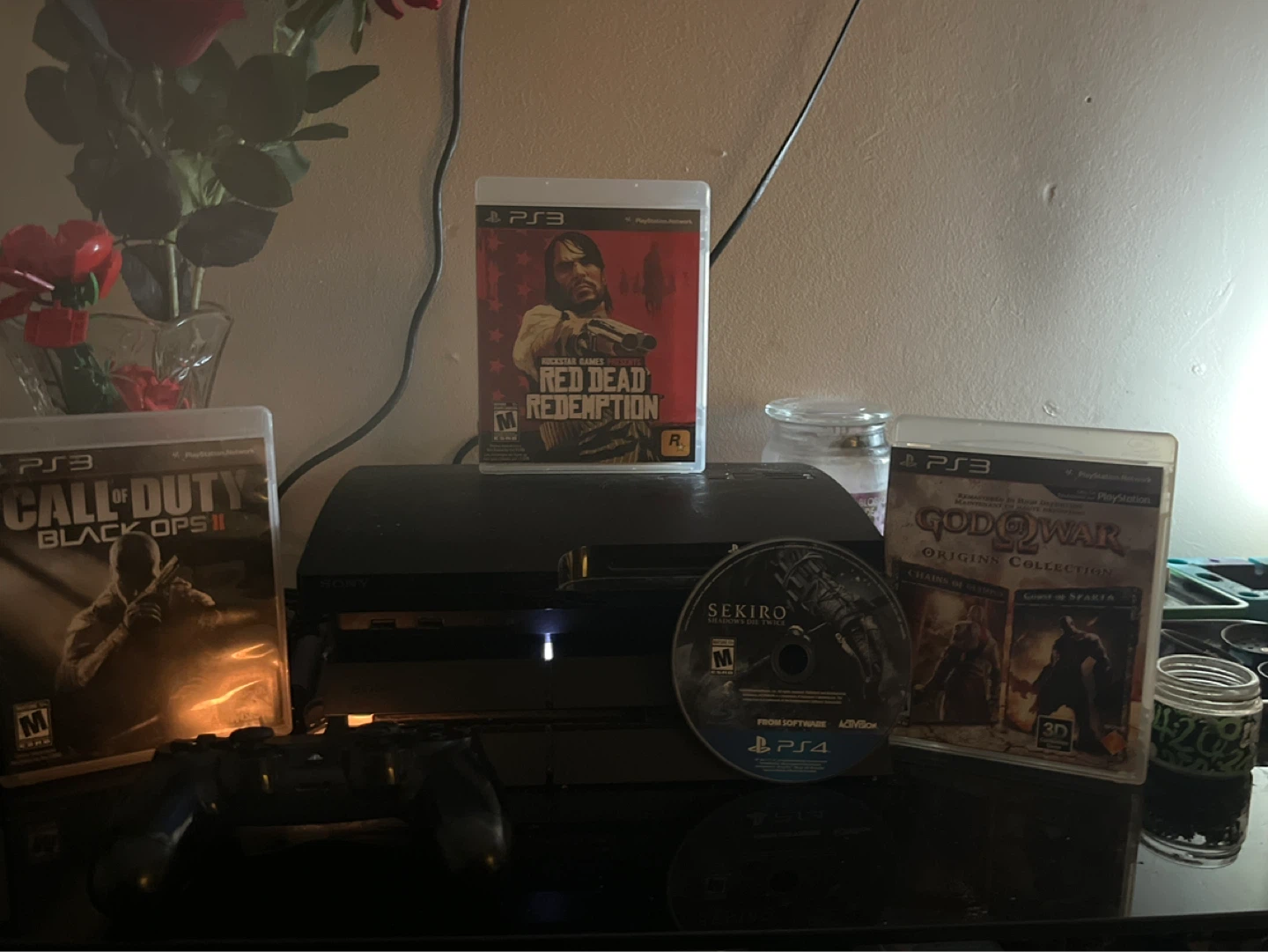 PS3 and ps4 with games no ps3 controller tho comes with cords
