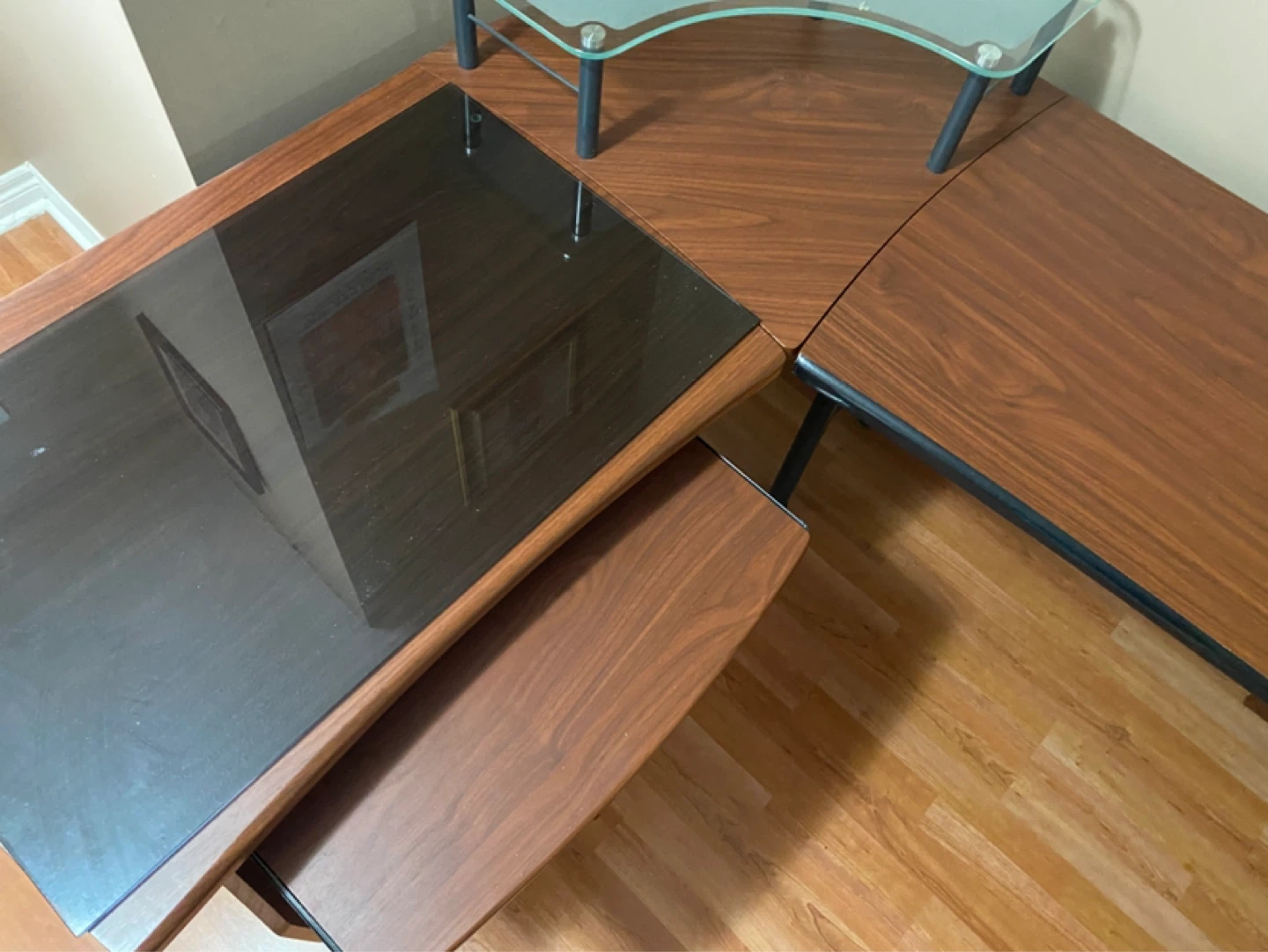 Corner Desk with Glass Top and Cherry Wood Finish - photo 2