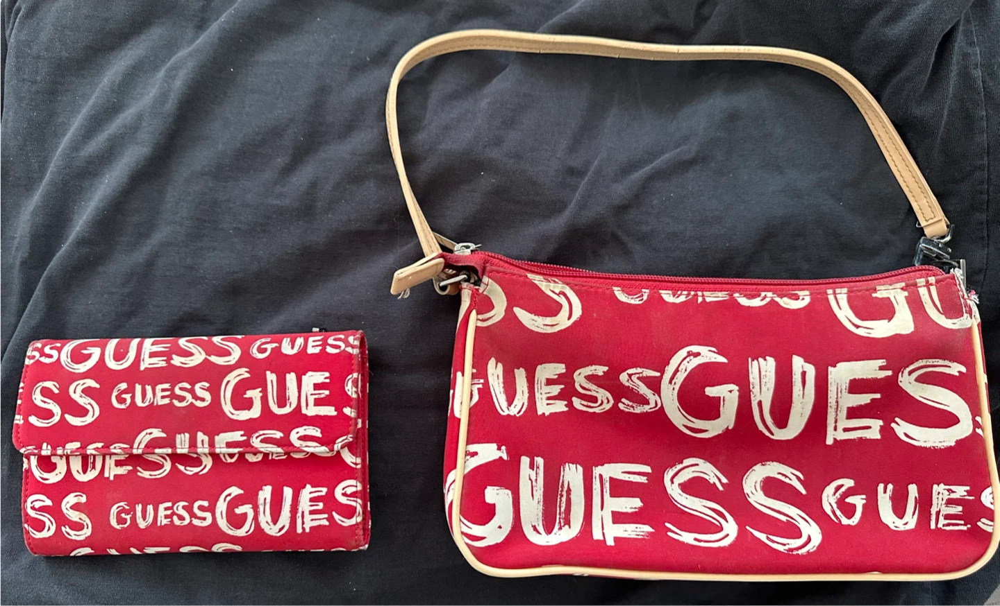 Vintage Guess Red Monogram purse Wallet Set