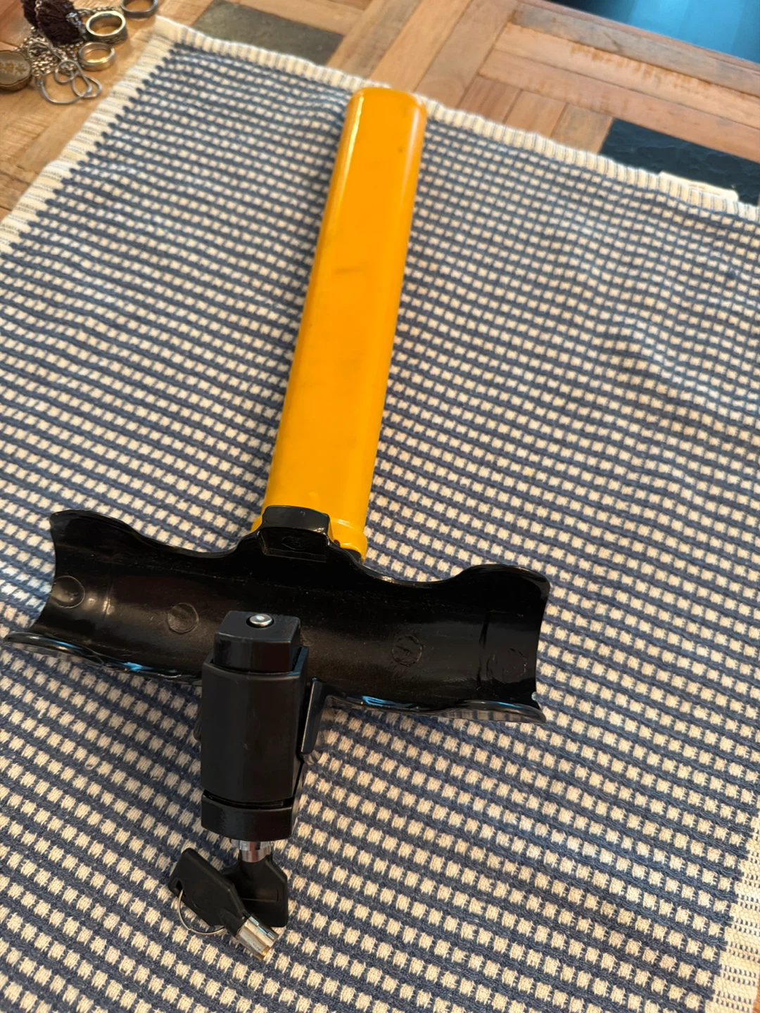 Yellow and Black Steering Wheel Lock with Keys - photo 2