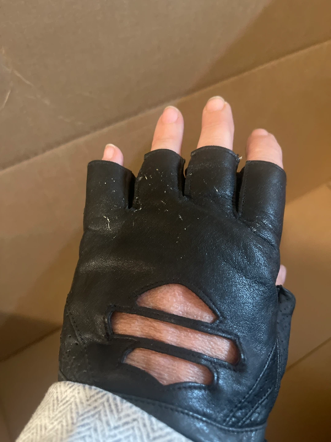 Black Leather Fingerless Gloves - XL