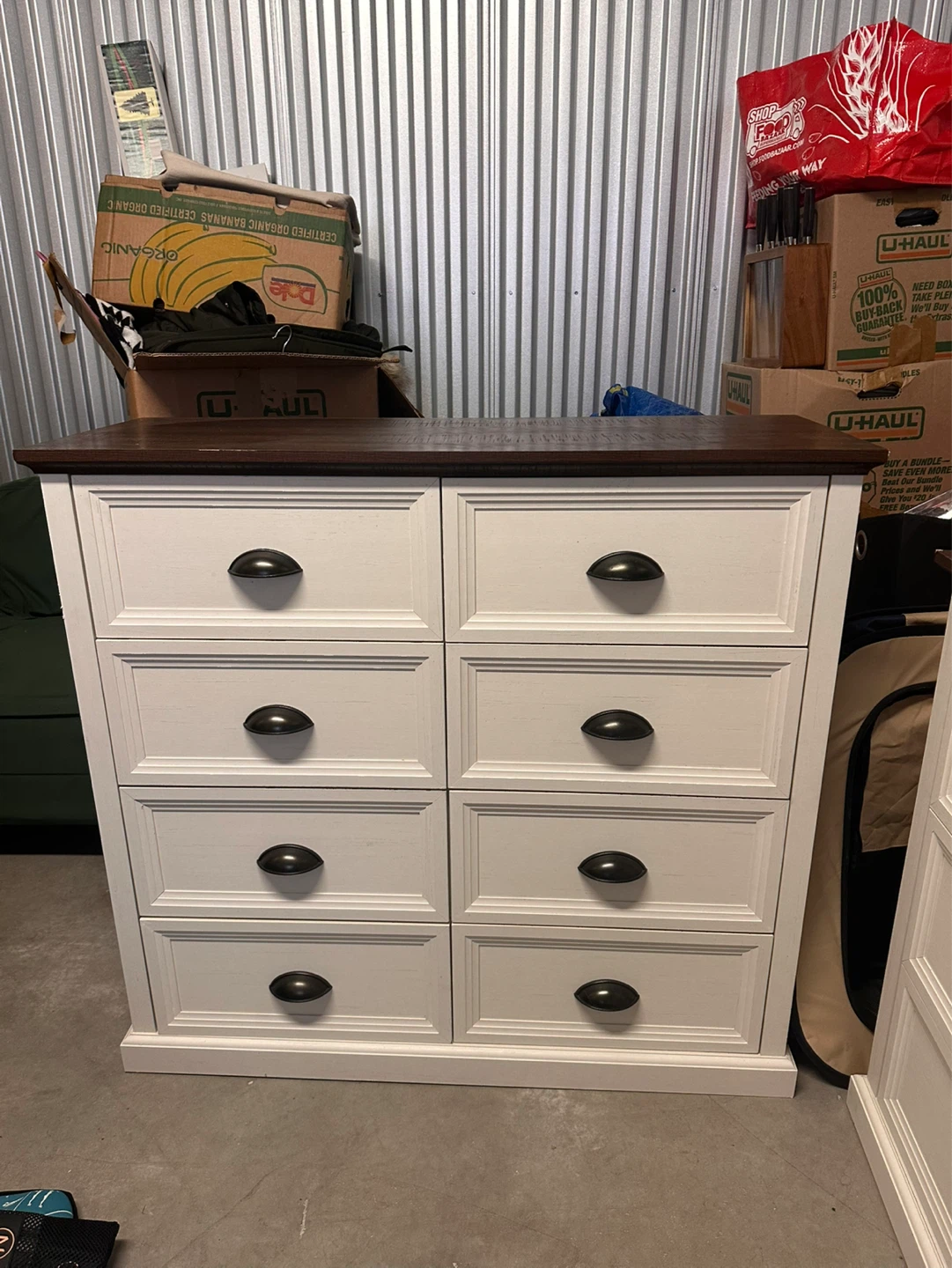 White Dresser with Dark Wood Top