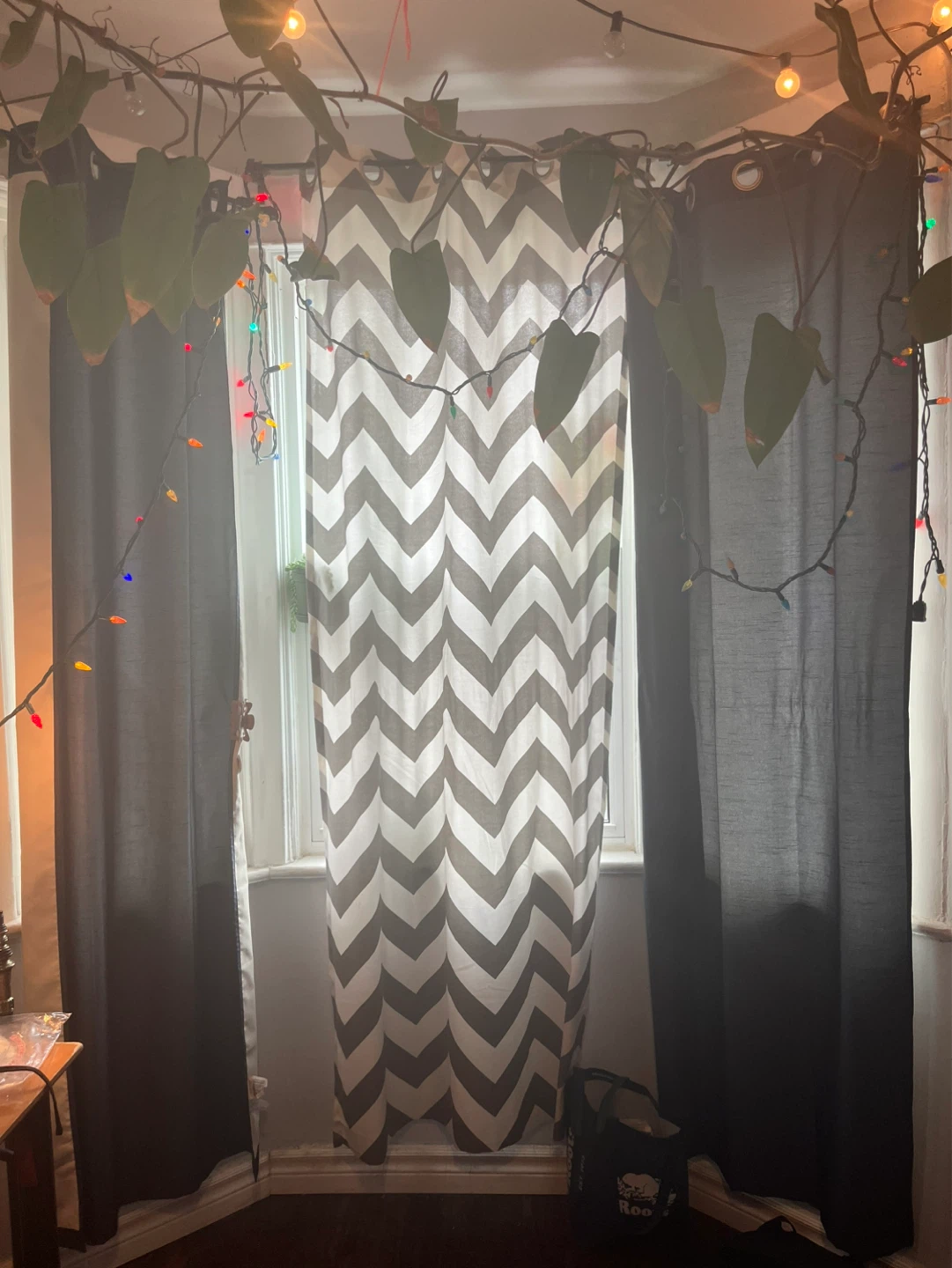 Chevron Pattern Curtains and Solid Grey Drapes
