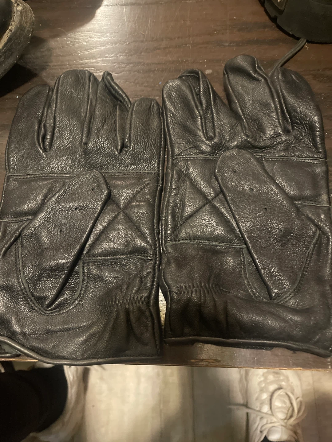 Black Leather Fingerless Gloves - Size L - photo 2