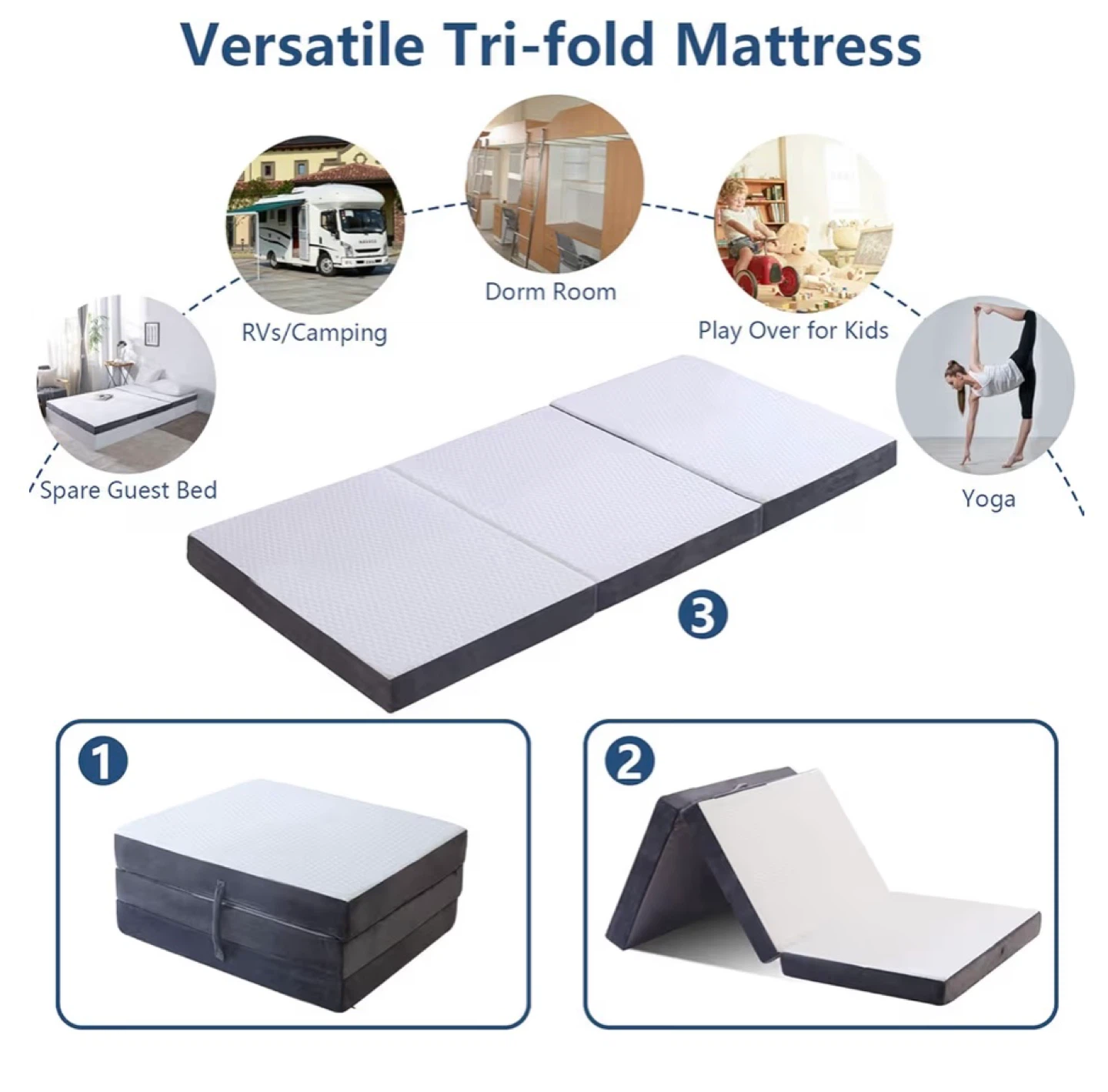 KING Size Memory Foam Tri-Folding Mattress - photo 2