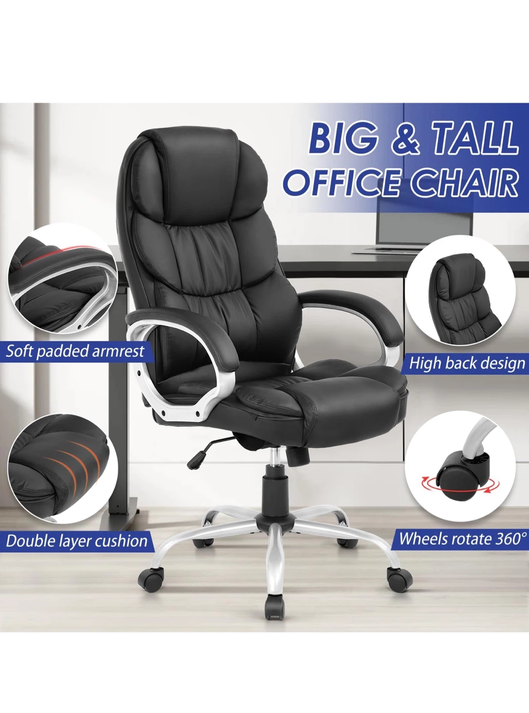 Asap***Black Leather Office Chair - photo 3