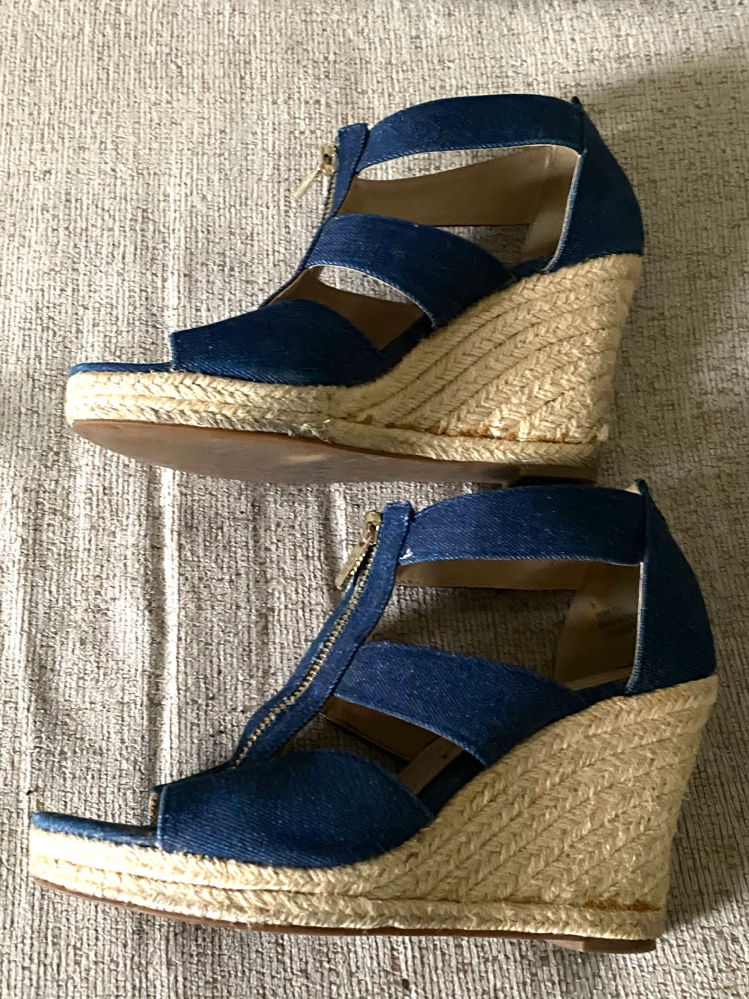 Denim Wedge Sandals with Zipper, Size 8 - photo 5