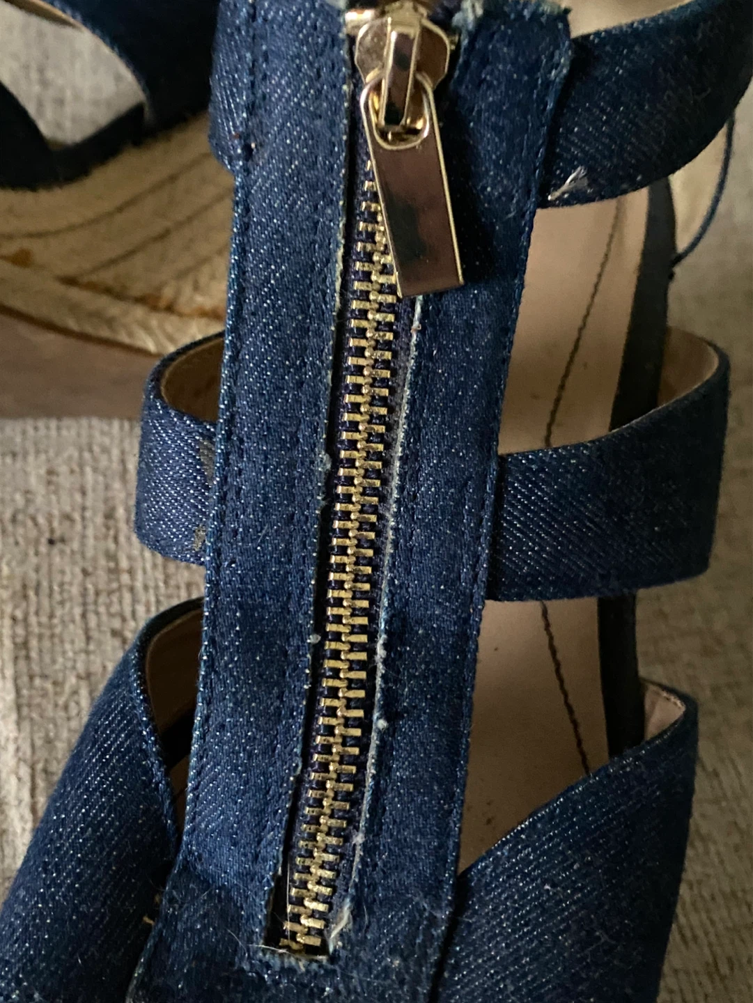 Denim Wedge Sandals with Zipper, Size 8 - photo 4