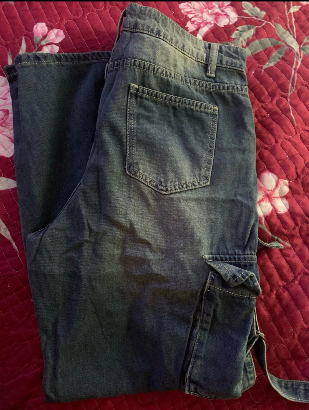 Women's Dark Wash Cargo Baggy Wide Leg Jeans - photo 5