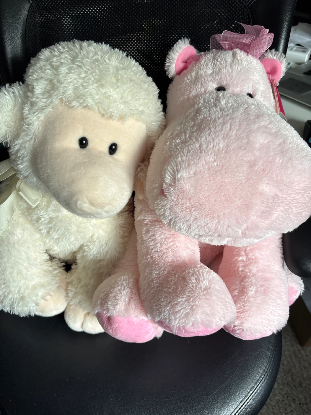Plush Lamb and Pink Hippo Stuffed Animals