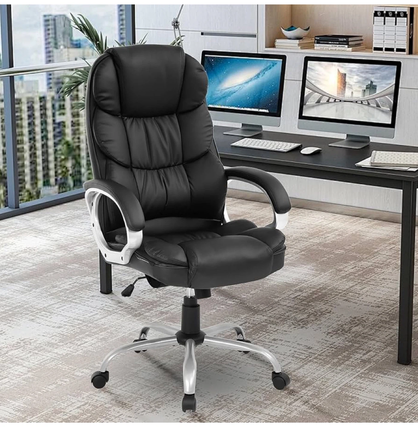 Asap***Black Leather Office Chair - photo 2
