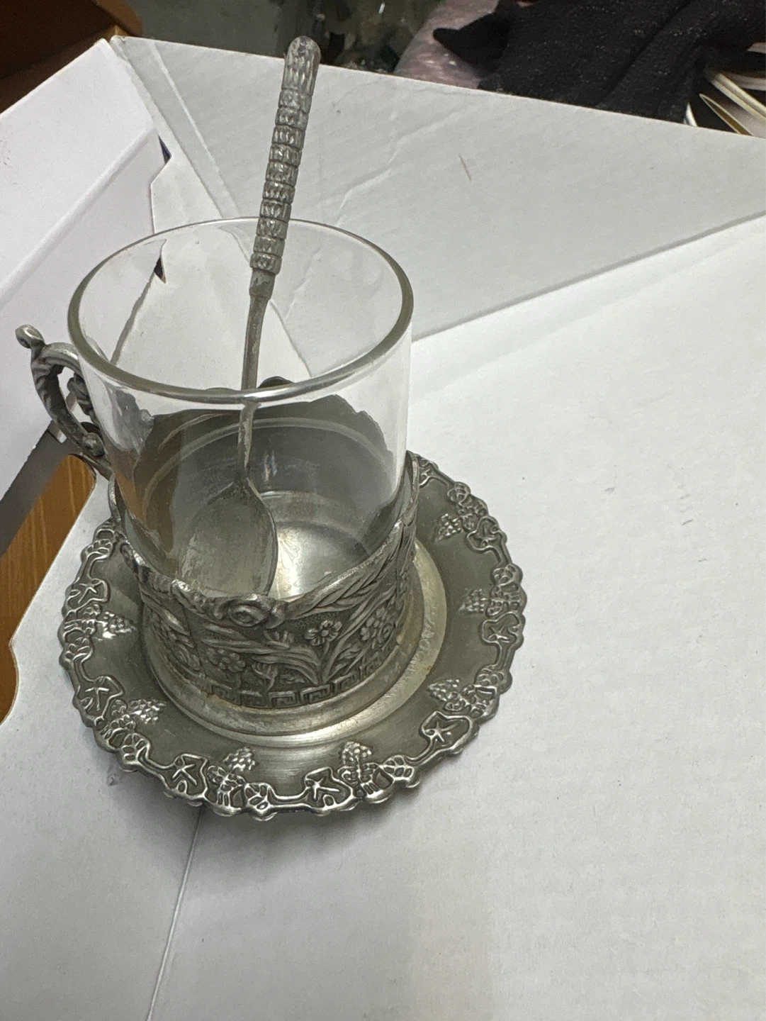 Set of Vintage Glass and Metal Tea/Coffee Holders with Spoons - photo 3