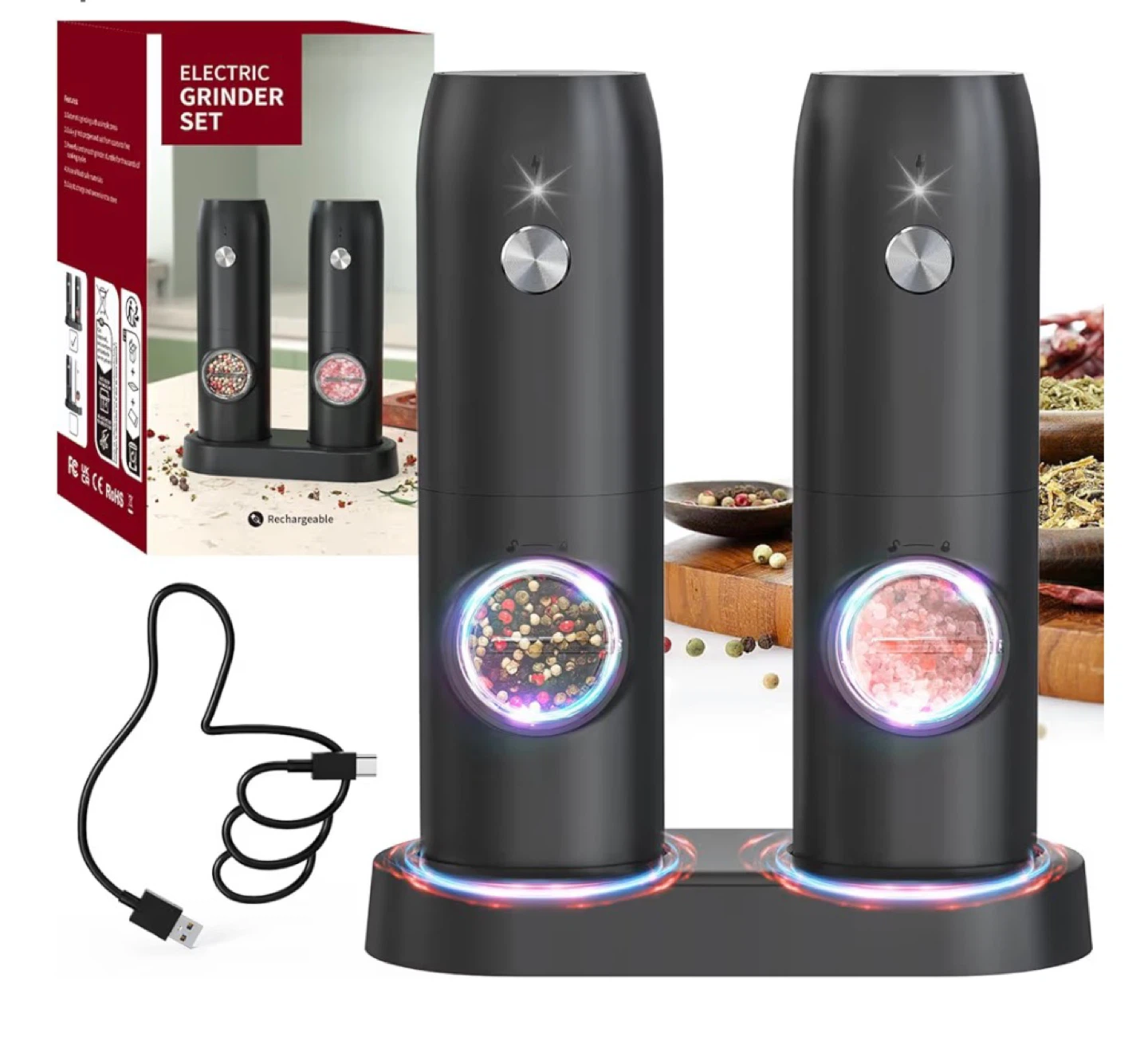 Electric Grinder Set - Rechargeable Salt and Pepper Mills