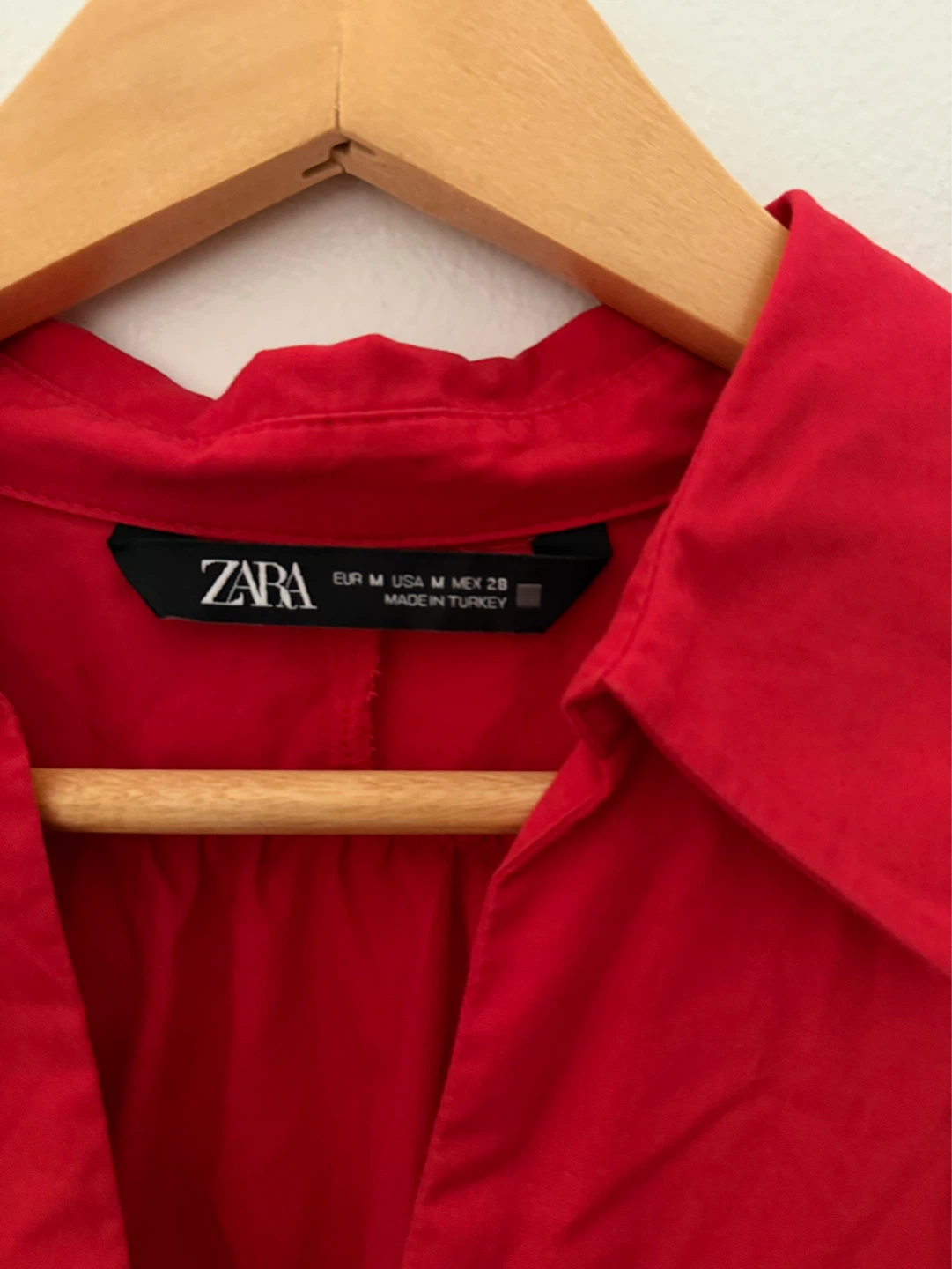 Zara Red Shirt Dress with Smocked Waist - photo 2