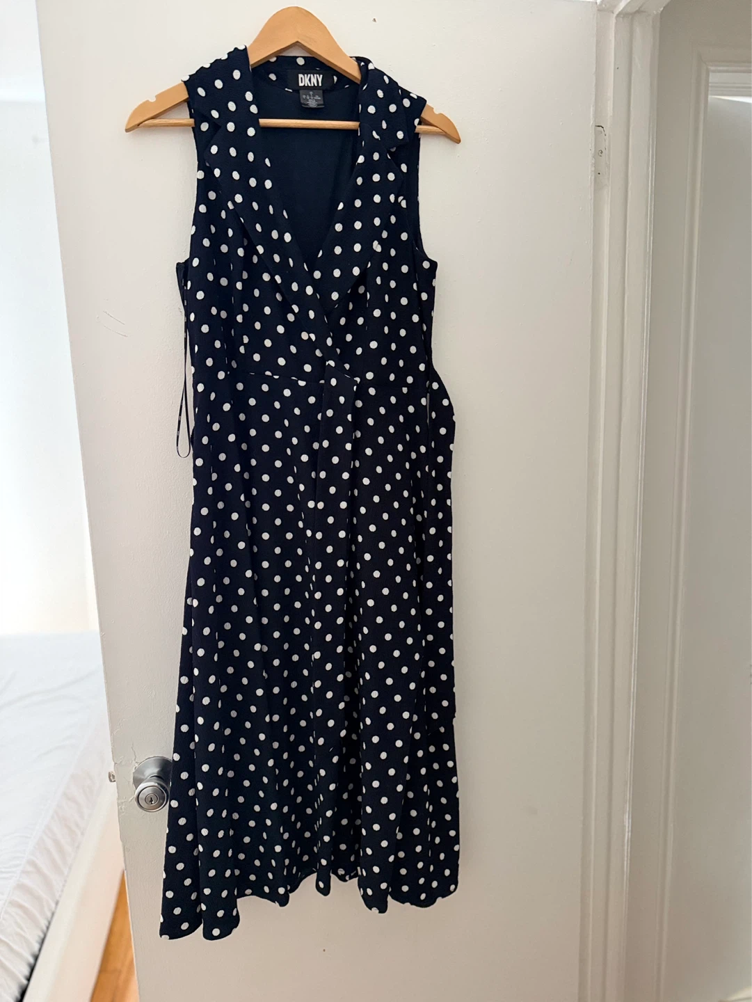 FREE DKNY Navy Polka Dot Wrap Dress
