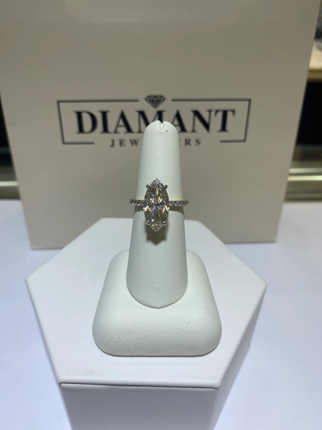 Marquise Cut Diamond Engagement Ring with Pave Band - photo 2