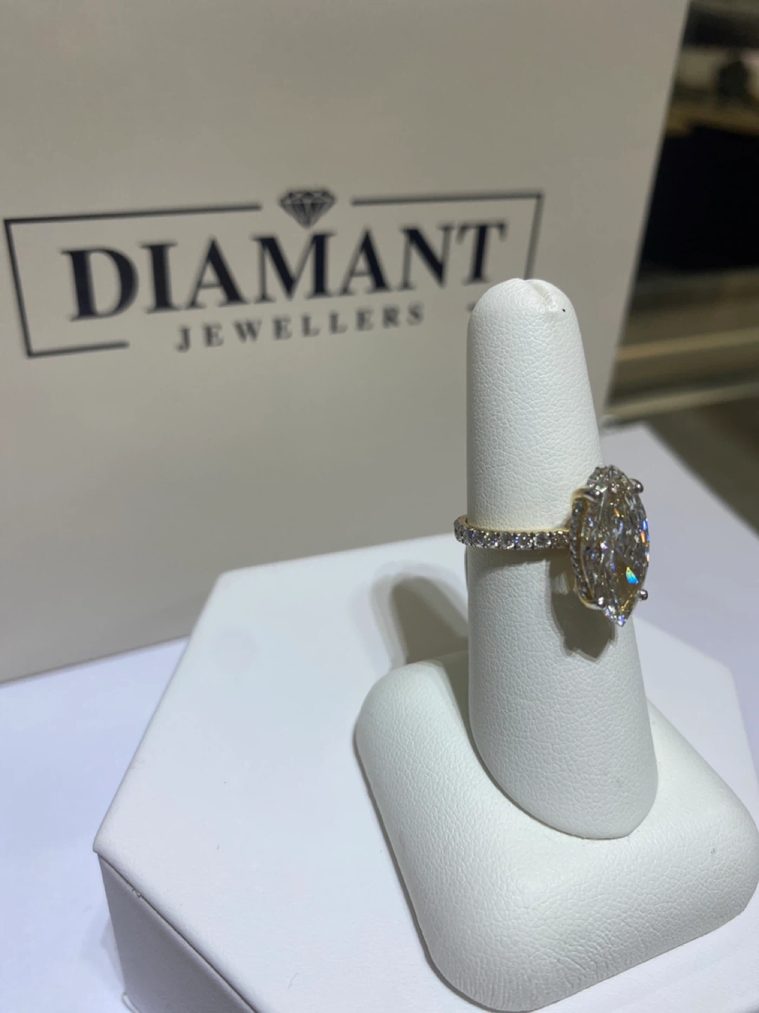Marquise Cut Diamond Engagement Ring with Pave Band - photo 3
