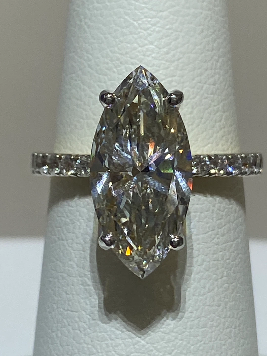 Marquise Cut Diamond Engagement Ring with Pave Band