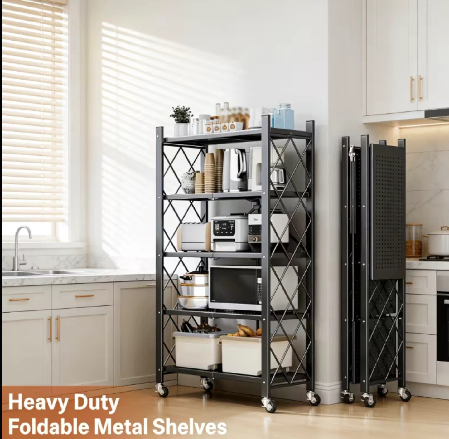 Heavy Duty Foldable Metal Shelving Unit with Wheels - photo 3