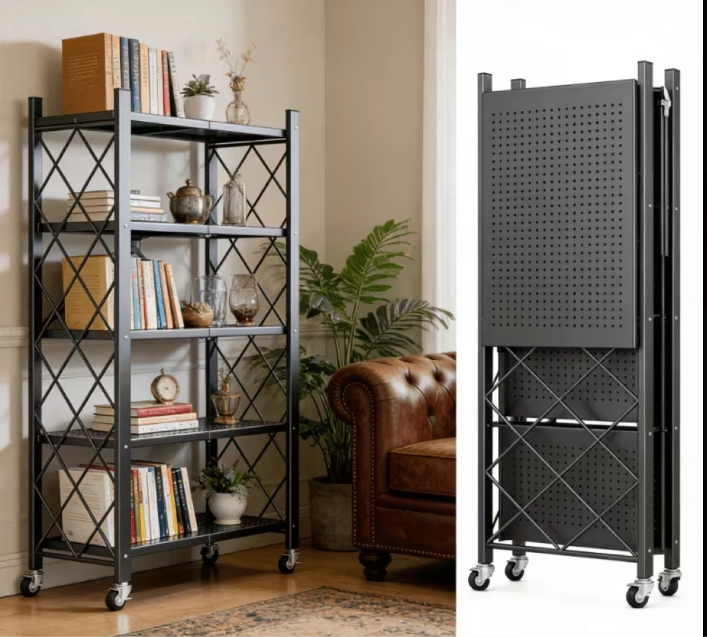 Heavy Duty Foldable Metal Shelving Unit with Wheels - photo 2