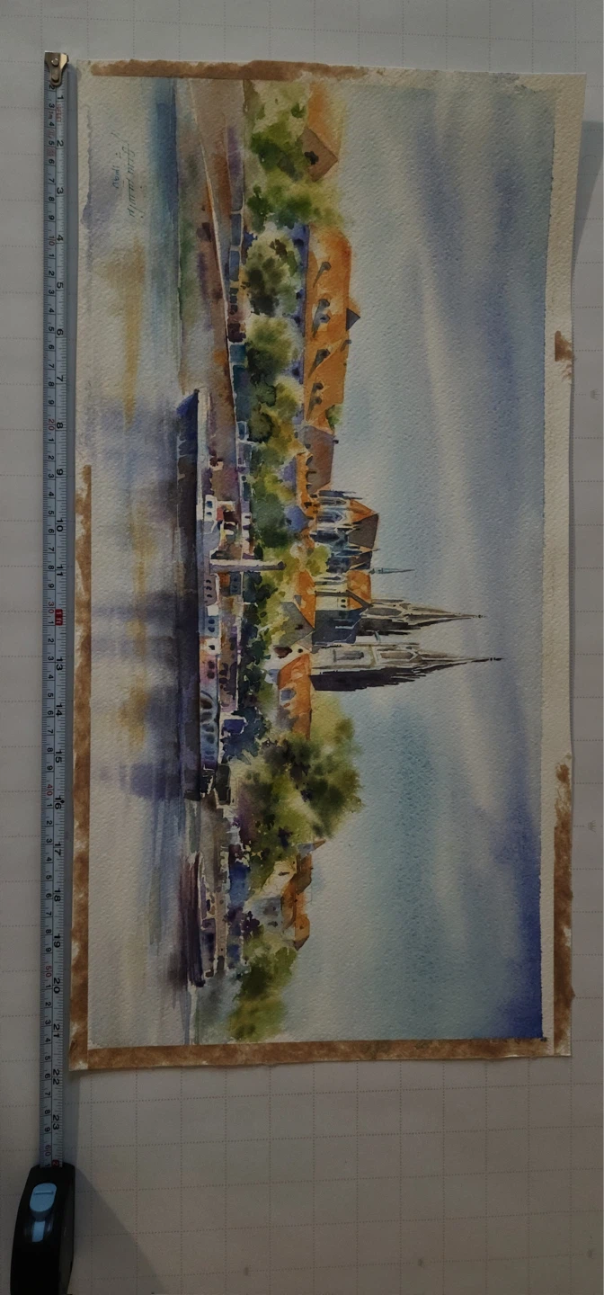 Watercolor Painting of European Cityscape