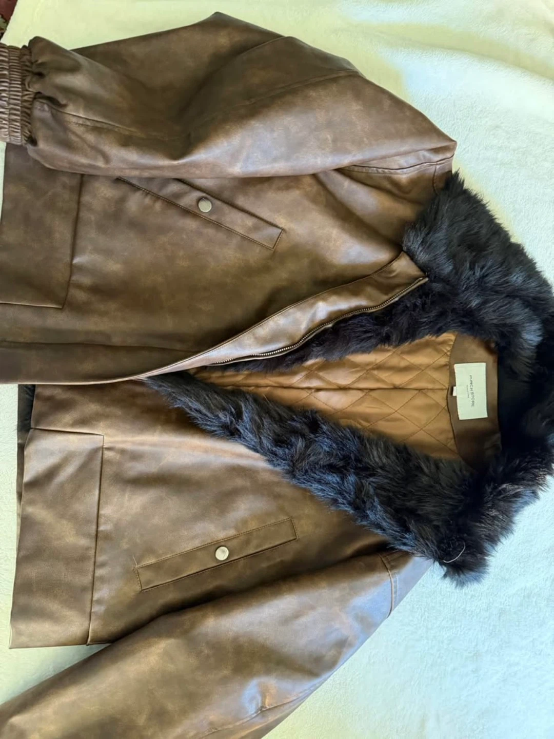 Punch Store Faux Leather Jacket with Fur Collar - photo 2