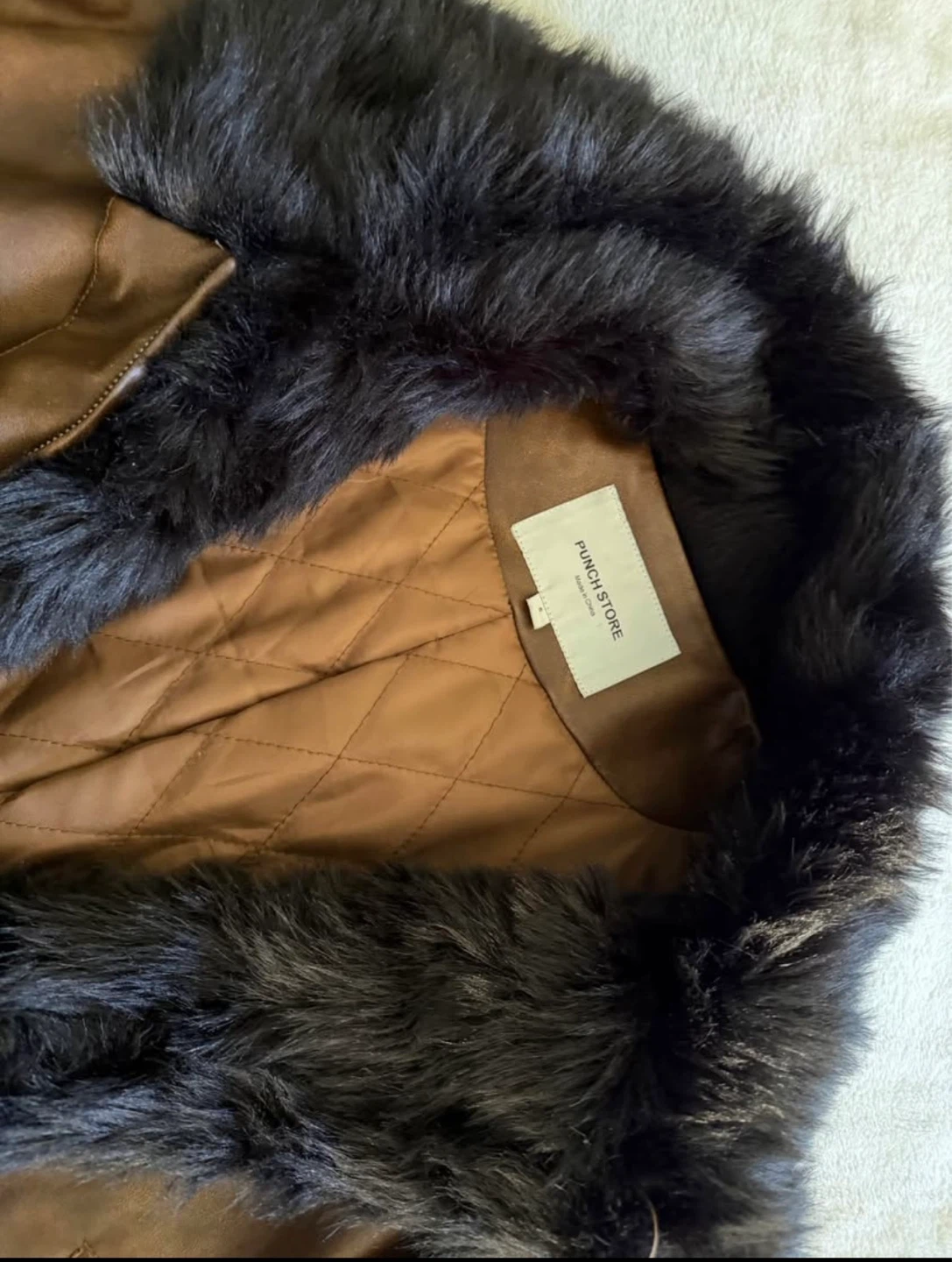 Punch Store Faux Leather Jacket with Fur Collar