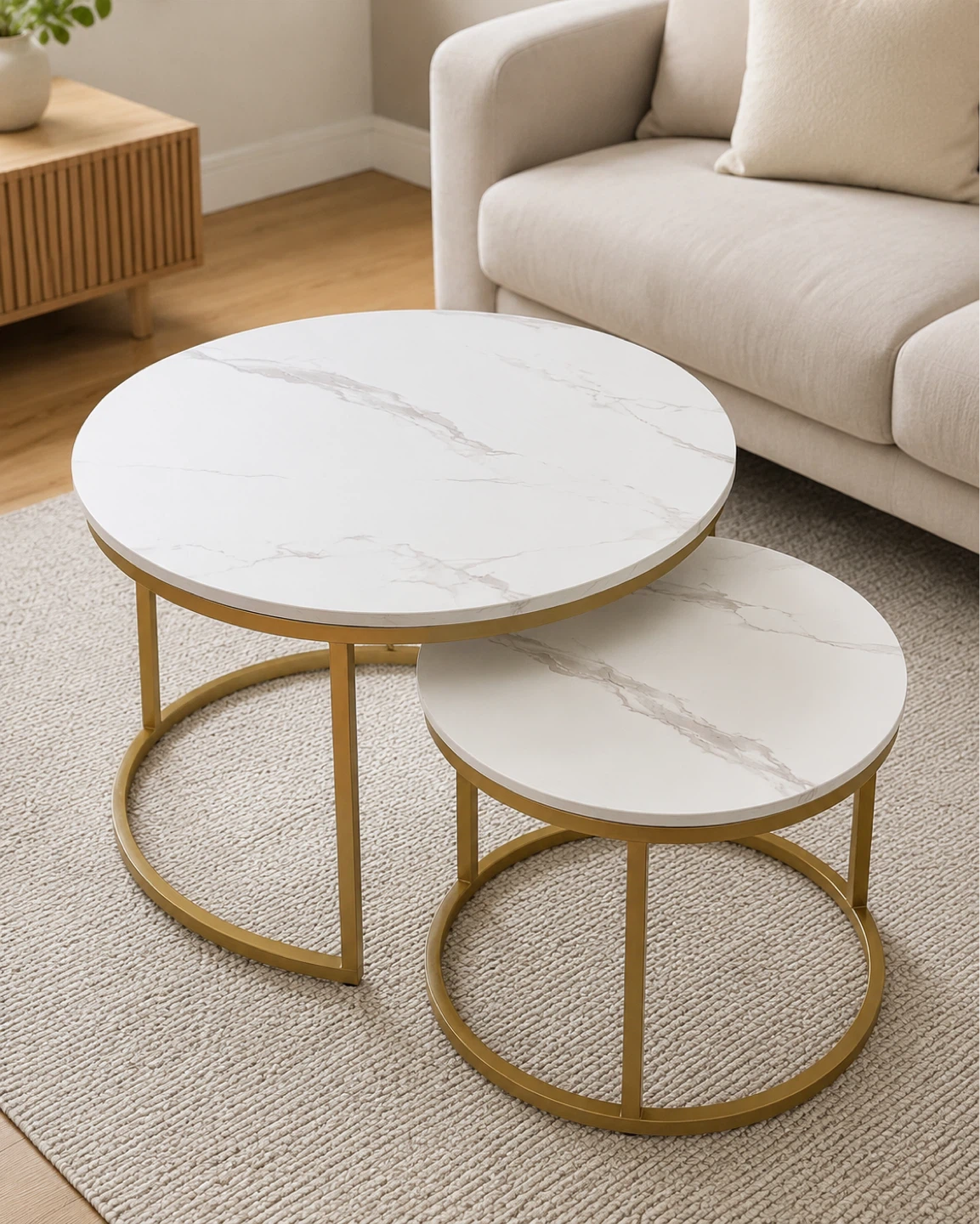 Nesting Coffee Tables - Marble Look Top, Gold Legs - photo 3