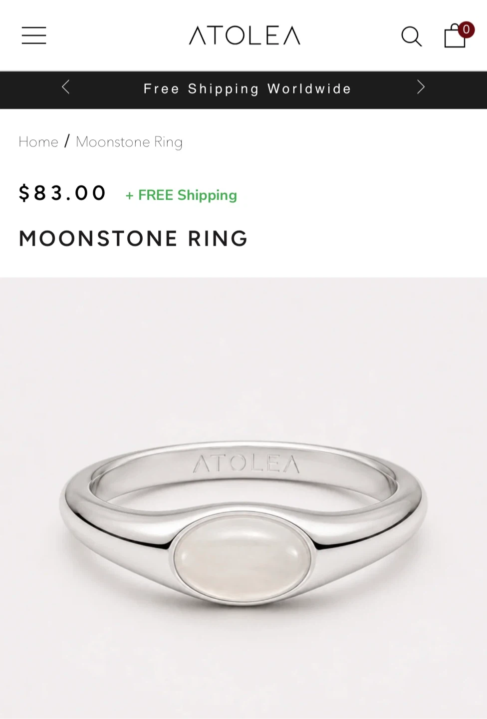 ATOLEA Moonstone Ring Size 6