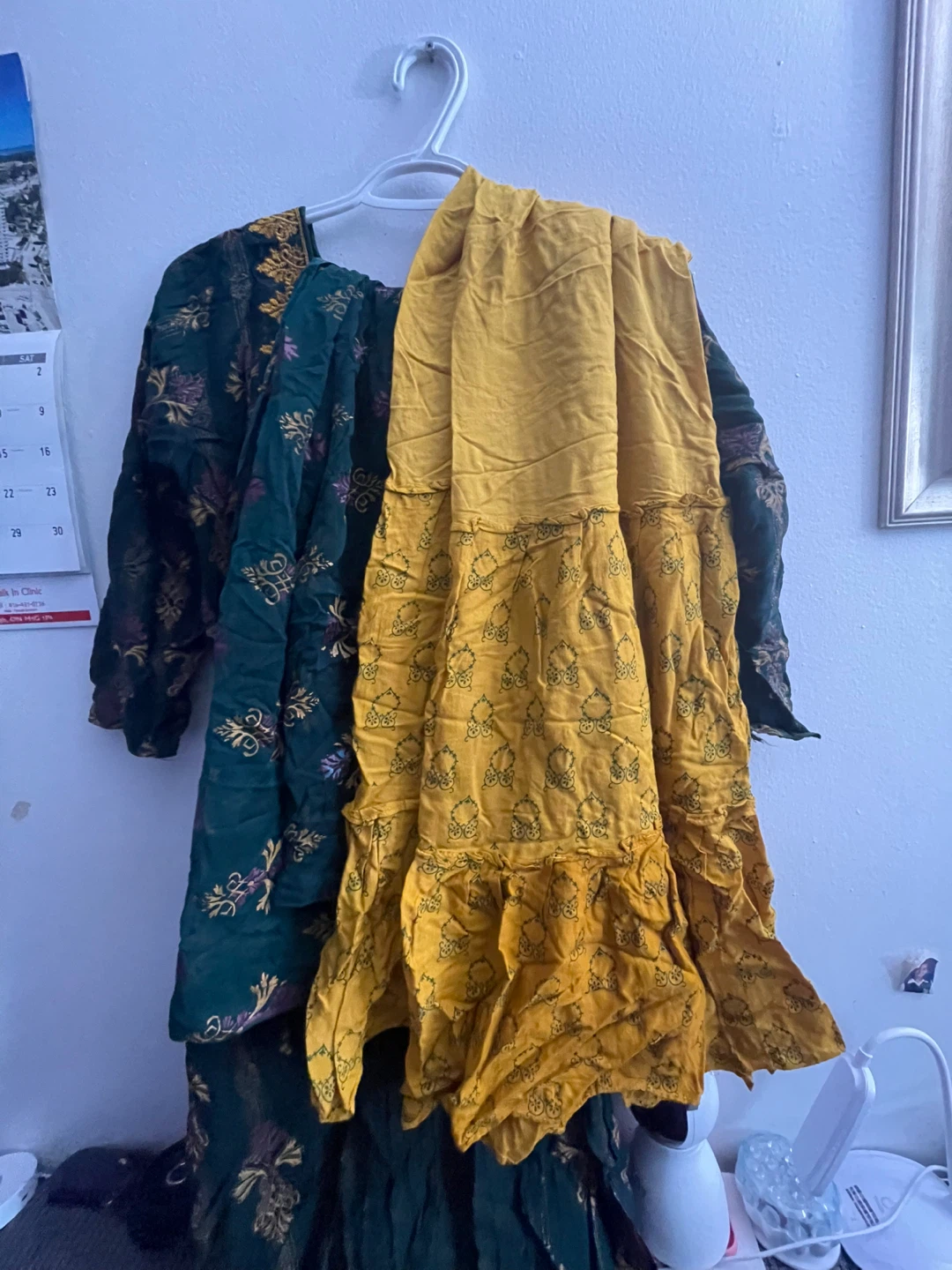 Green Embroidered Maxi Dress with Yellow Scarf - photo 3