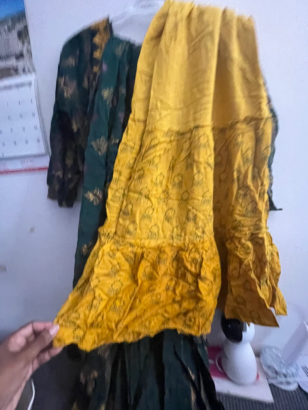 Green Embroidered Maxi Dress with Yellow Scarf - photo 5