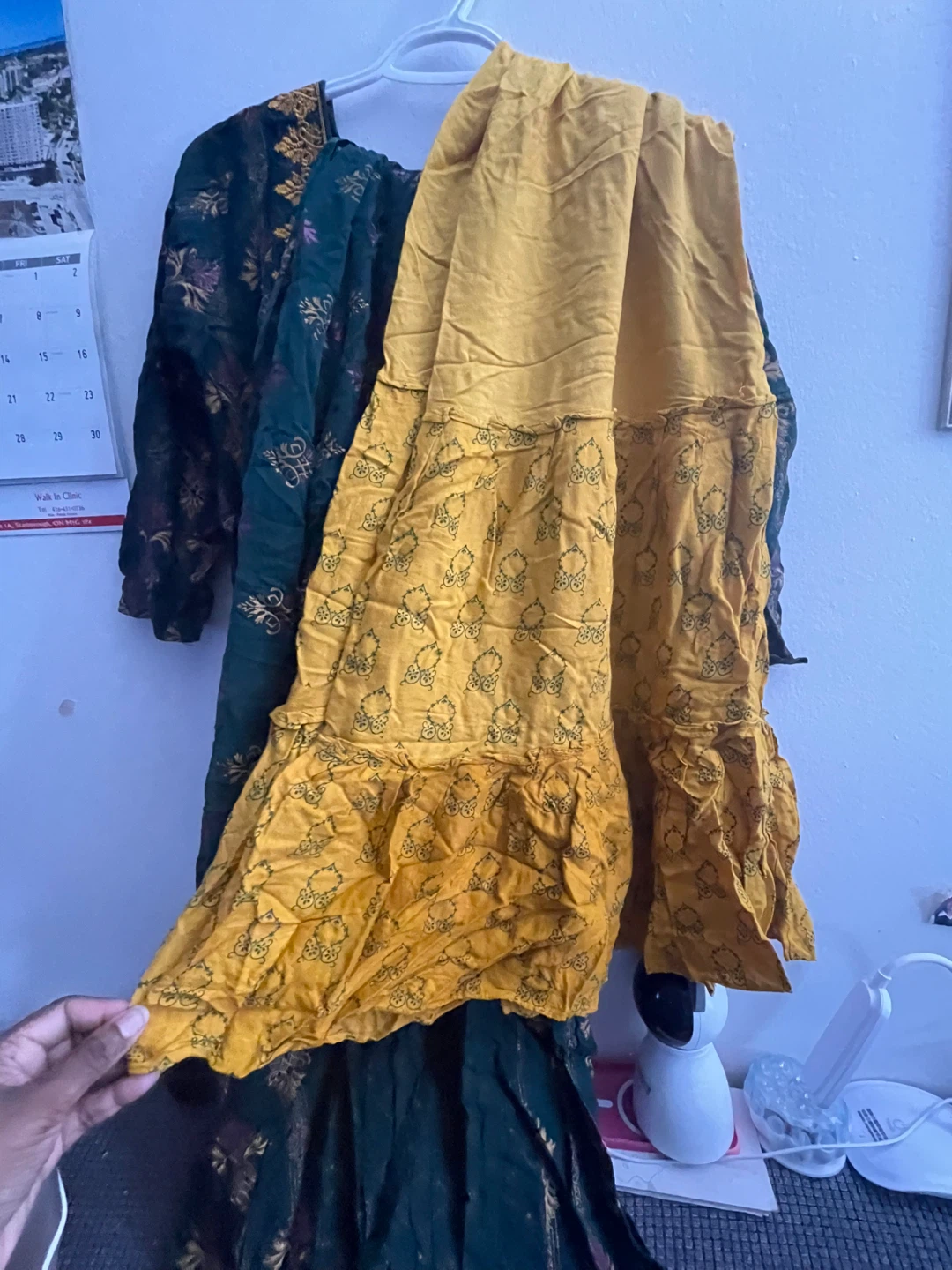 Green Embroidered Maxi Dress with Yellow Scarf - photo 4