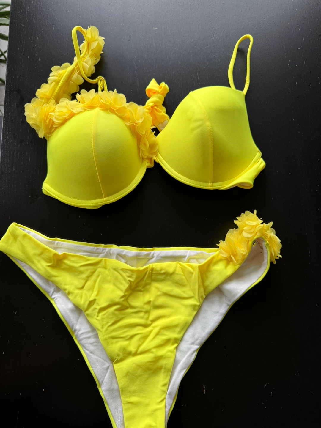 Yellow Bikini with Floral Embellishments