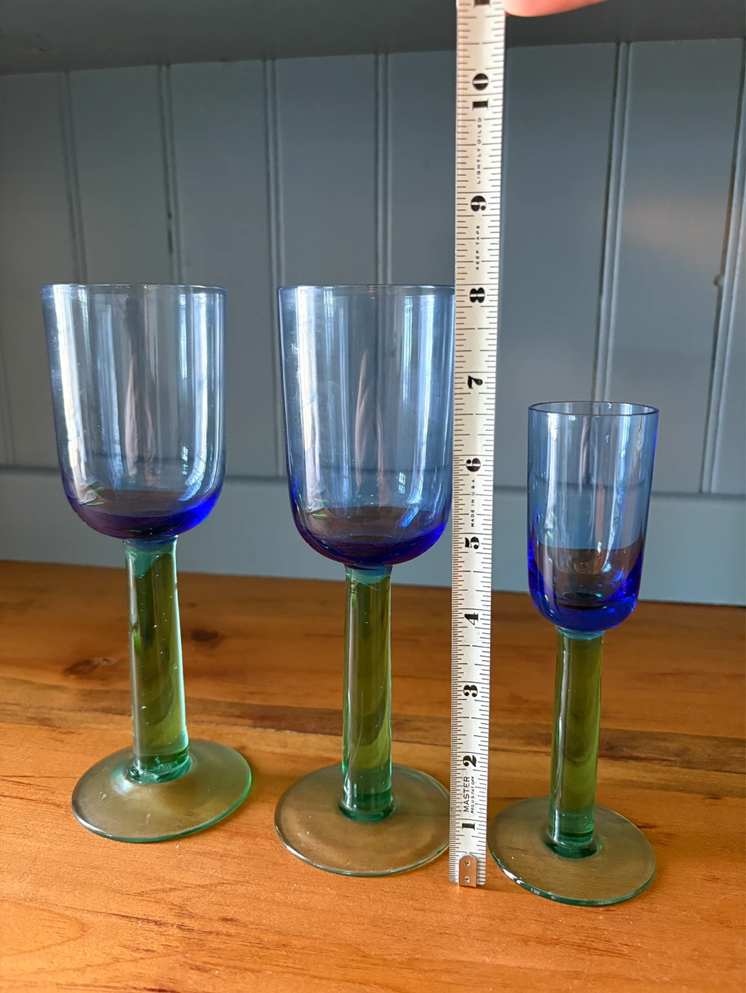 Set of 3 Blue Glass Stemware Glasses - photo 2