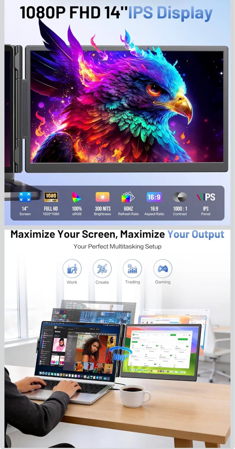 14" Portable Monitor FHD 1080P IPS - photo 2